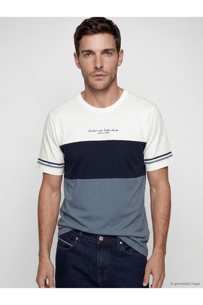 LC Waikiki Ανδρικό T-shirt με στρογγυλή λαιμόκοψη και χρωματικά μπλοκ
