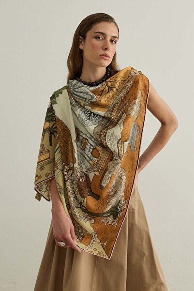 Jolamier Camel Desenli Modal Eşarp Babil