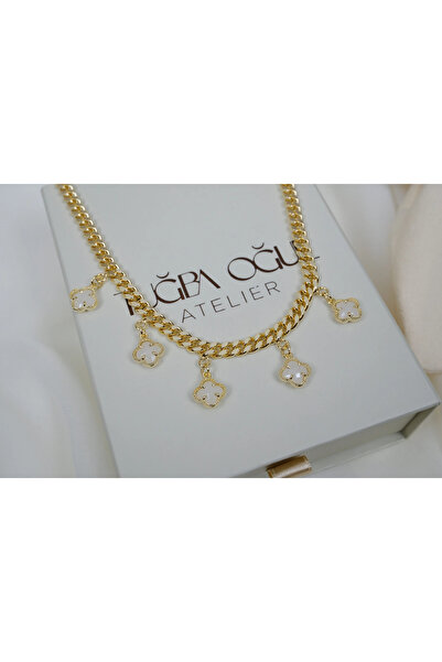 ATELİER TUĞBA Kol436 Yonca Figure Thick Chain Necklace with Pendant