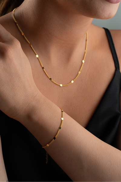 Silvano Jewelry 925 Ayar Gümüş Ezme Pullu Zincirli Set