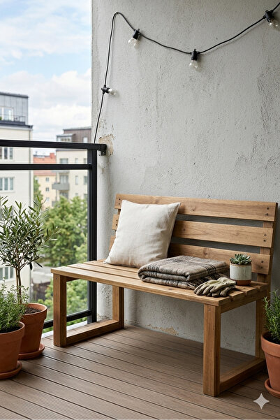 Genel Markalar Masif Ahşap Bank Bench Sırtlı Mutfak Bankı Bahçe Balkon Sandalye Yemek Masası Oturma Bankı 100 cm x 45 cm Ceviz Renk