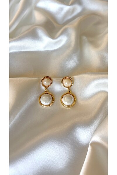 Eylülün Takısı Women's gold-tone round dangle earrings with stone accents