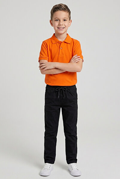 nacar çarşı Boys' Orange Short Sleeve Polo Collar T-Shirt Black Ribbed Waist ...