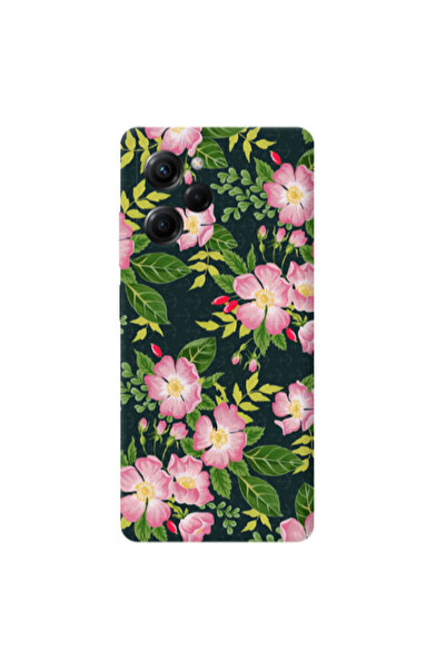 Other Xiaomi Poco X5 Pro Pink flowers green laves Transparent Silicone TPU Θήκη