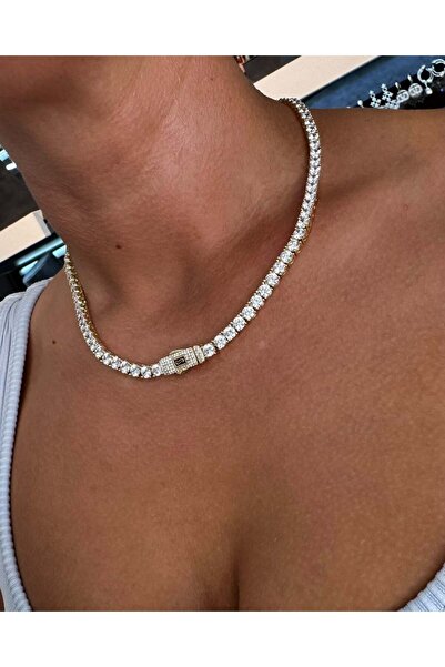 neslyaccessories قلادة موناكو الذهبية المقاومة للصدأ بتصميم مجرى مائي