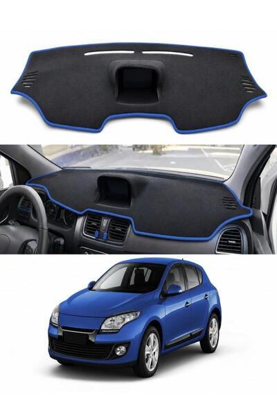 e-biz Renault Megane 3 Buyuk Ekranli (2012-2016) Uyumlu Torpido Koruma Örtüsü Oto Kılıfı Siyah - Mavi
