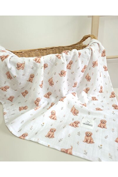 jr.bunnies Jr Bunnies Dog Patterned Muslin Baby Blanket 100X100 cm 100% Cotto...