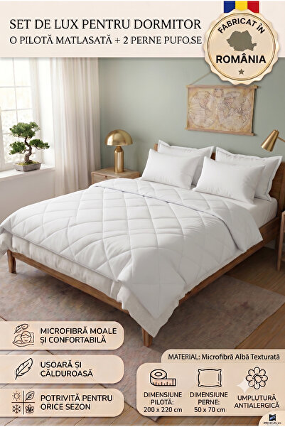 NufJoy Set pilota matlasata KingSize 200x220 cm si 2 perne imprimate 50x70 cm...