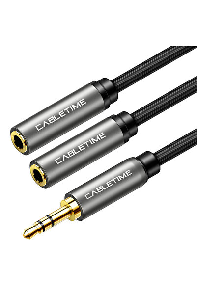 Cabletime καλώδιο ήχου 3.5mm σε 2x 3.5mm CT-P12G, 3-pole, 20cm, μαύρο