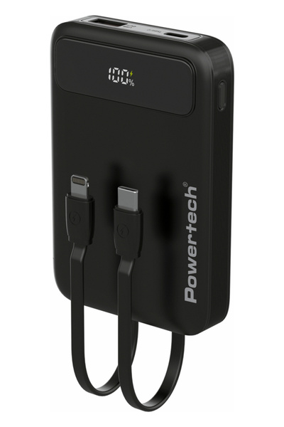 POWERTECH power bank με καλώδια και οθόνη PT-1417 10000mAh, 22.5W, μαύρο