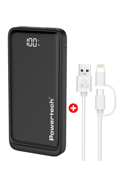 POWERTECH power bank PT-1326 με οθόνη & MFi καλώδιο USB σε Micro/Lightning, 1...