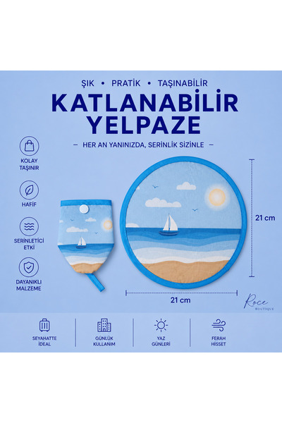RoseCo00 Katlanabilir Kolay Taşınabilir Çıtçıtlı Yuvarlak Anahtarlık Yelpaze ...