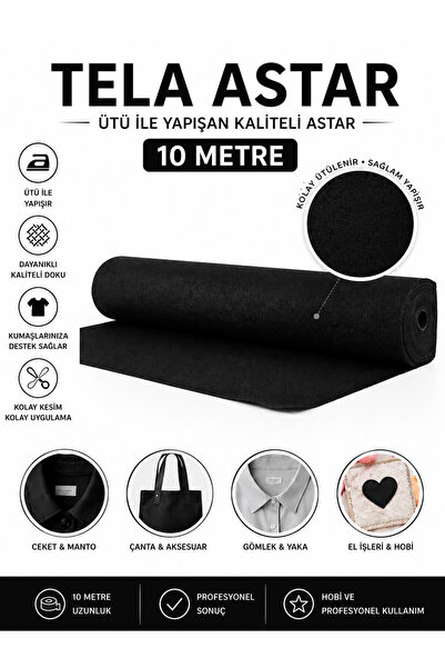 Dünya Sünger Tela Astar Siyah 1. Kalite 10 Metre Ütü ile Yapışan Kumaş Destek...