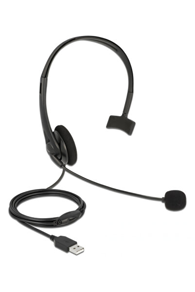 DELOCK headphones με μικρόφωνο 27177, mono, USB, volume control, μαύρα