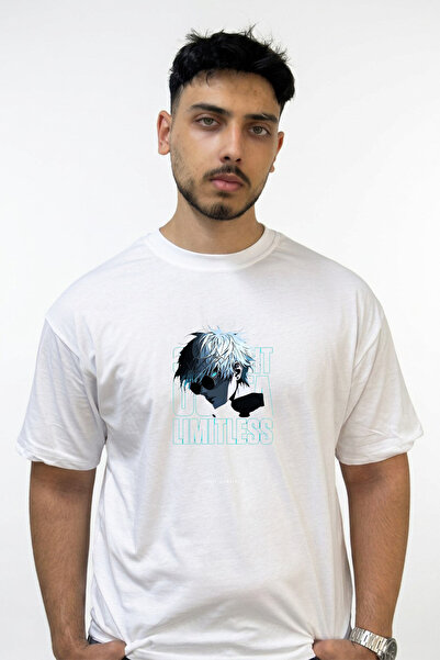 Anetos Gojo Satoru_69 Design Printed Oversize White T-Shirt