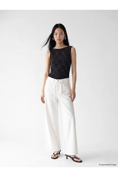 LC Waikiki White High Waist Wideleg Women's Jean Trousers