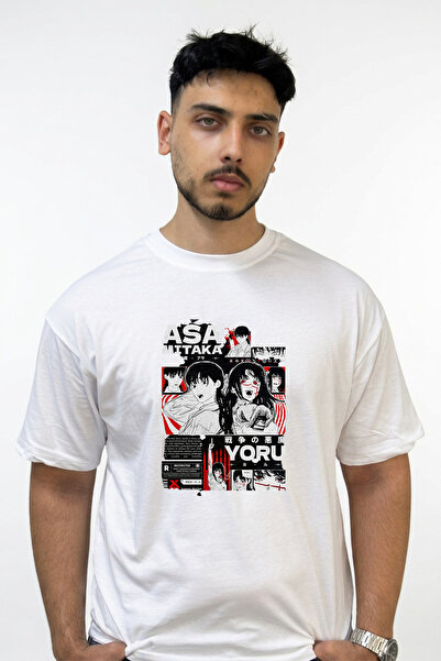 Anetos Asa Mitaka Yoru Design Printed Oversize White T-Shirt