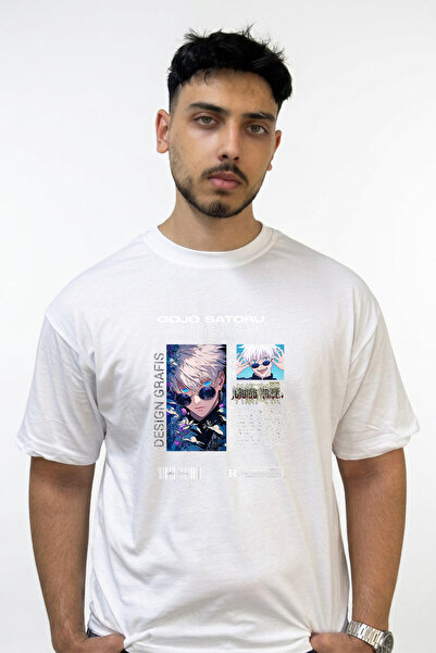 Anetos Gojo Satoru_6 Design Printed Oversize White T-Shirt