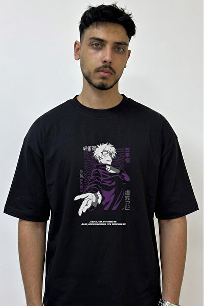 Anetos Gojo Satoru_46 Design Printed Oversize Black T-Shirt