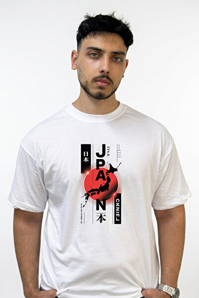 Anetos Λευκό μπλουζάκι με στάμπα Japan Sun Design