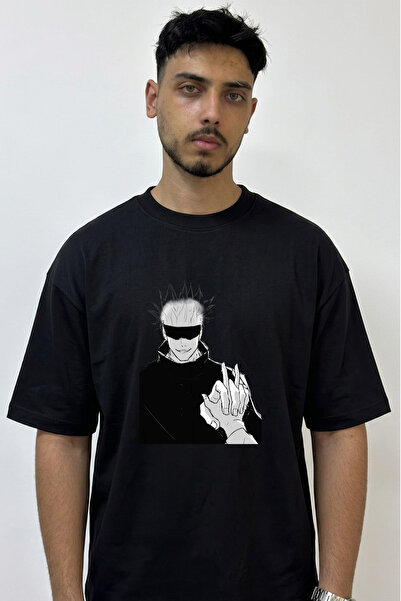 Anetos Gojo Satoru_34 Design Printed Oversize Black T-Shirt