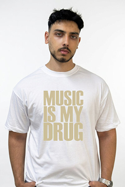 Anetos Music Drug Design Printed Oversize White T-Shirt