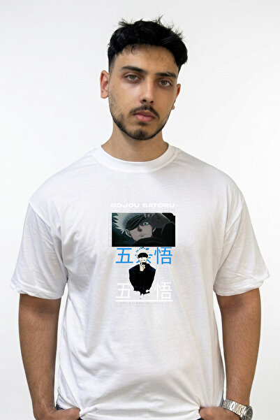 Anetos Gojo Satoru_48 Design Printed Oversize White T-Shirt