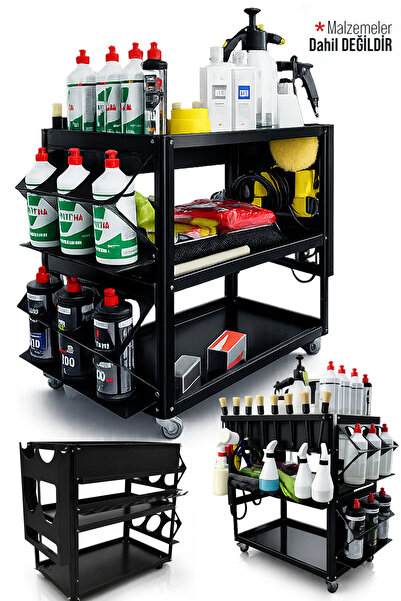 PROXCLEAN Premium Oto Kuaför Detay Arabası Boş Takım Metal Tekerlekli Sprey F...