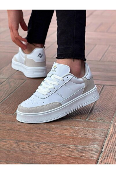 GT Ayakkabı 6.5 cm Height Increasing Hidden Heel White Beige Men's Sports Sho...