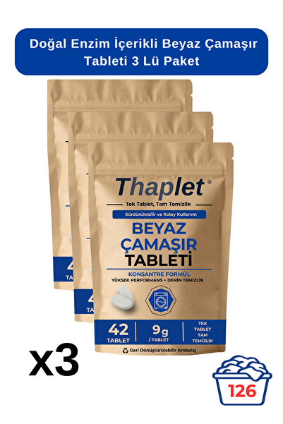Thaplet Doğal Enzim İçerikli Beyaz Çamaşır Deterjanı Tableti 126 Adet