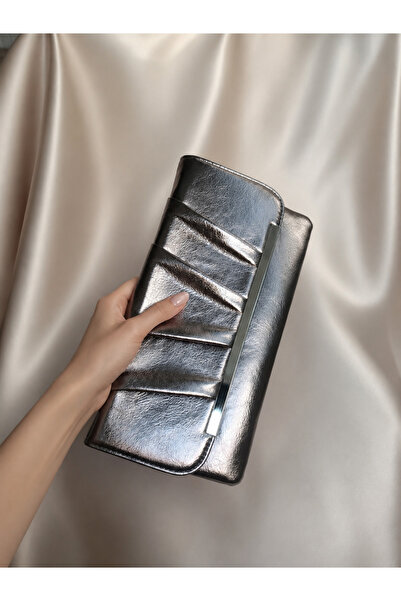 Gül karatekin gk Kadın Metalik Platin Zarf Model Tasarım Portföy Clutch Özel ...