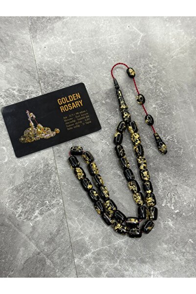 Genel Markalar Golden Rosary Premium Tesbih Siyah Altın Varak İşlemeli