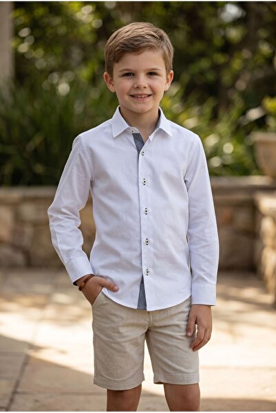 Louis Kids Plain White Black Checkered School Children's Shirt