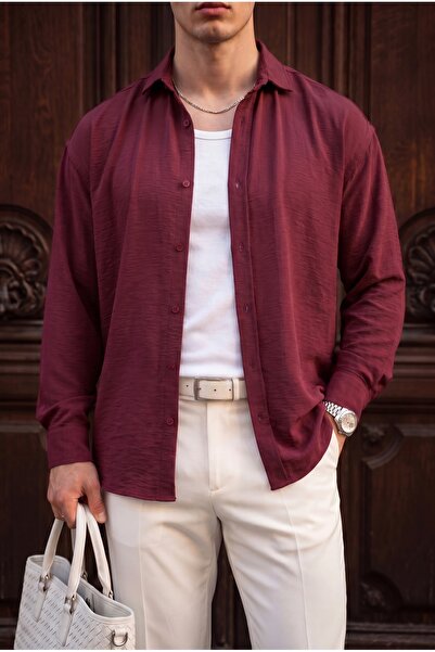Teenage Millionaire Nairobi Bordo Renkli Soft Keten Görünümlü Yarım Oversize ...