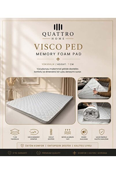 QUATTRO HOME Visco Ped 7 cm Memory Foam Yatak Pedi Ortopedik Visco Şilte Yata...
