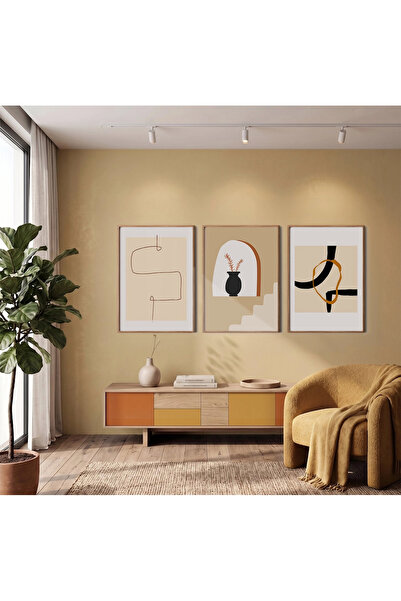 KOLAJTASARIM Set de pictură abstractă modernă Bej Earth, set de 3 tablouri cu...