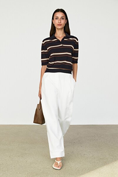 Massimo Dutti %100 pamuklu çizgili triko polo