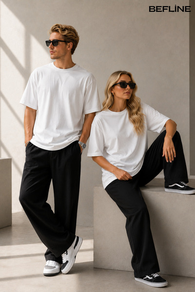 LAVİNİM Unisex Lover 2-Piece Cotton Basic Oversize T-Shirt Combination