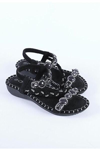 Guja Women's Stone Detailed Cross Strap Cushion Sole Sandals with Elastic Bac...