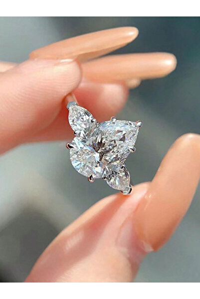 Choice4 6 Silver 925 Sterling Silver Shiny Water Drop Design Zircon Ring For ...