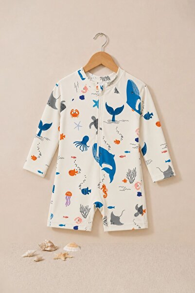 ZUZUNGA Long Sleeve Ocean Themed Baby Boy Romper Swimsuit