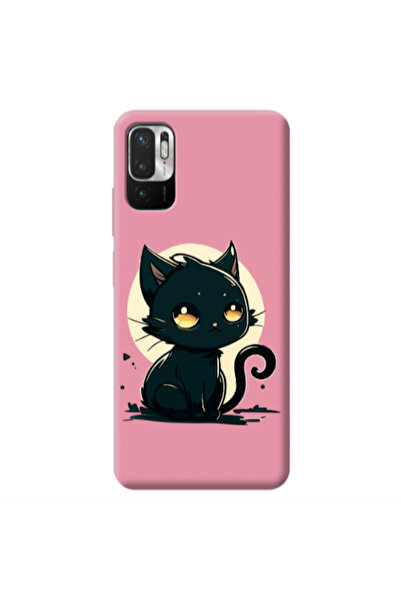 Other Xiaomi Redmi Note 10 Pro 5G Black Cat Pink Colored Silicone TPU Θήκη