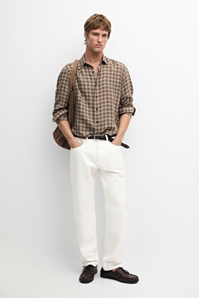 Massimo Dutti %100 keten regular fit kareli gömlek