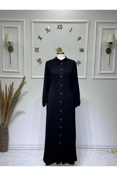 ModaMinar Women's New Season Ayrobin Fabric Buttoned Dress with Elastic Sleeves