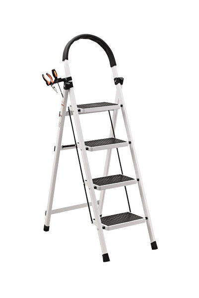 Lawazim Pro7 4-Step Aluminum Folding Ladder 146x46cm with Tool Holder 120kg L...