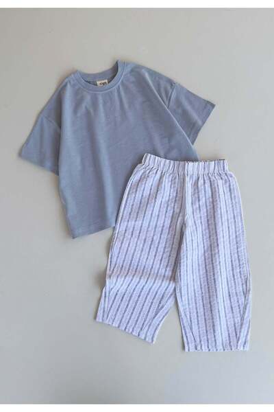 Cigit Oversize T-Shirt Set 2-10 Years Pastel Blue