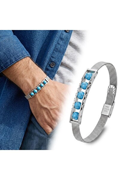 OGHAMAY Turquoise Stone and Stainless Steel Bracelet 18392B23D3