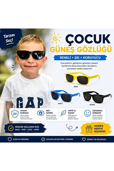 Keyfi Sepet Çocuk Güneş Gözlüğü UV400 Korumalı Esnek Çerçeve Hafif Erkek Çocu...