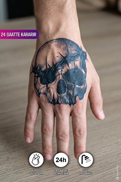 BP Tattoo 24 Saatte Koyulaşan Kurukafa El Dövmesi