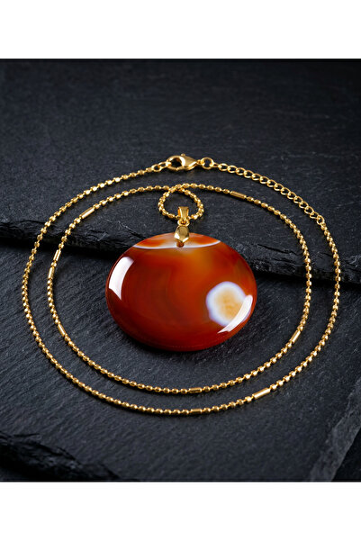 Yıldırım Large Carnelian Agate Pendant. Natural Agate Stone Necklace, Showy J...